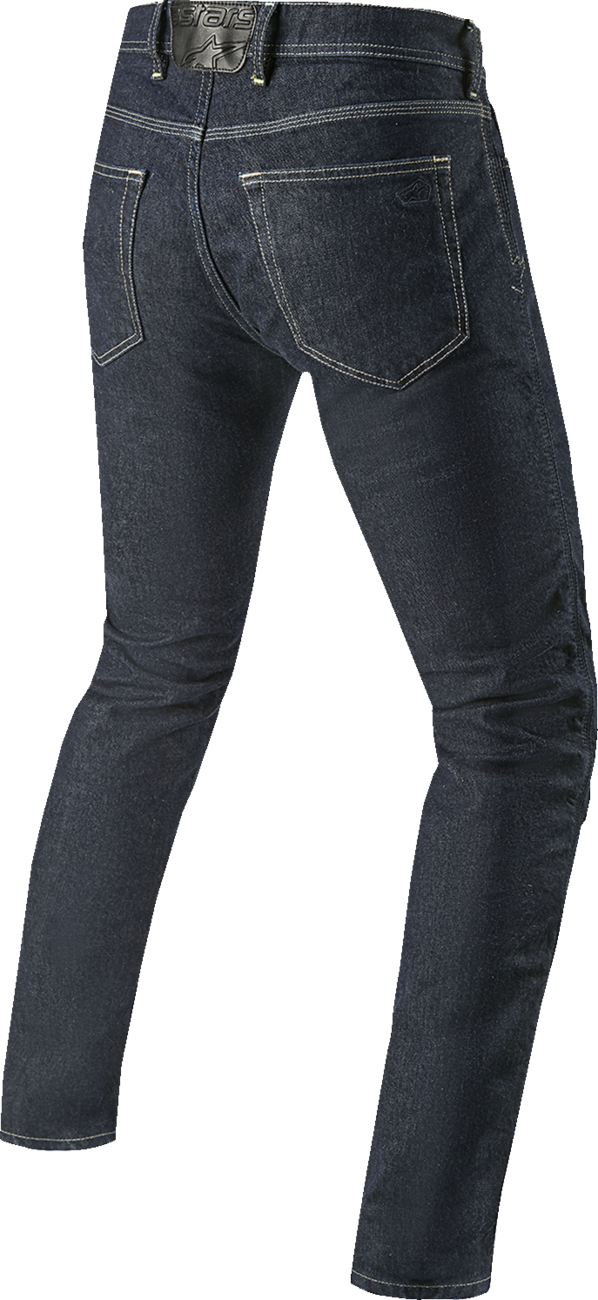 Alpinestars Copper V3 Denim Pants in blue, US 28 / EU 44, displayed with front and side view of the stylish motorcycle jeans