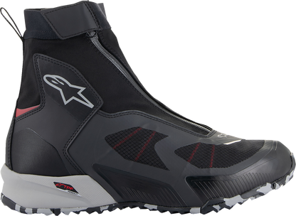 Alpinestars CR-8 Gore-Tex® riding shoes in black, grey, and red, US 9.5, featuring protective design for motorcycle riding.
