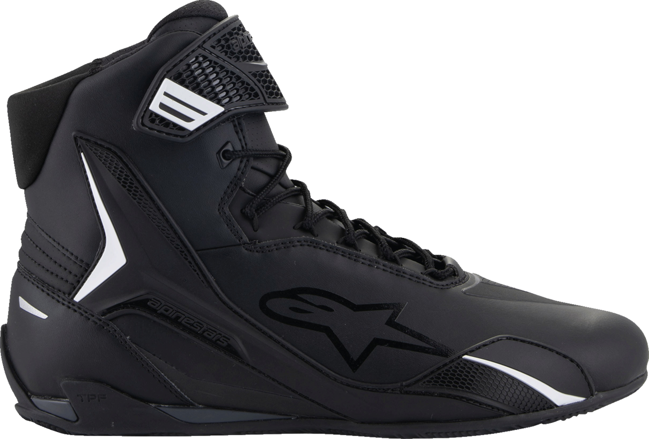 Alpinestars Faster-4 road cycling shoes in black with US size 10, featuring a sleek design and secure closure system.