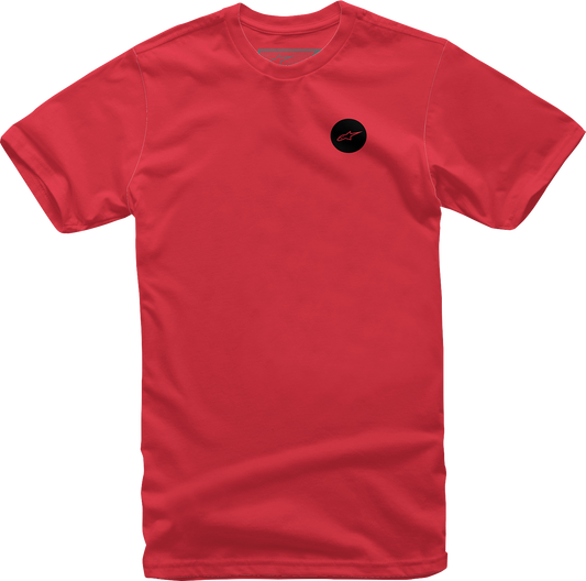 Alpinestars Faster T-Shirt in red, medium size, featuring the Alpinestars logo and design on the front.