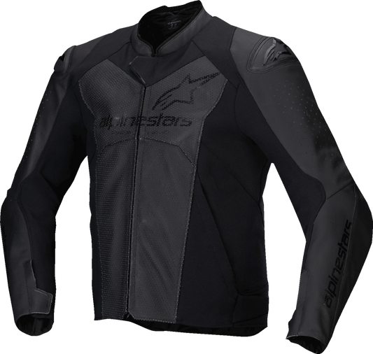 Alpinestars Faster v3 Airflow Leather Jacket in black, US 48 / EU 58, featuring sleek design and protective riding gear details.