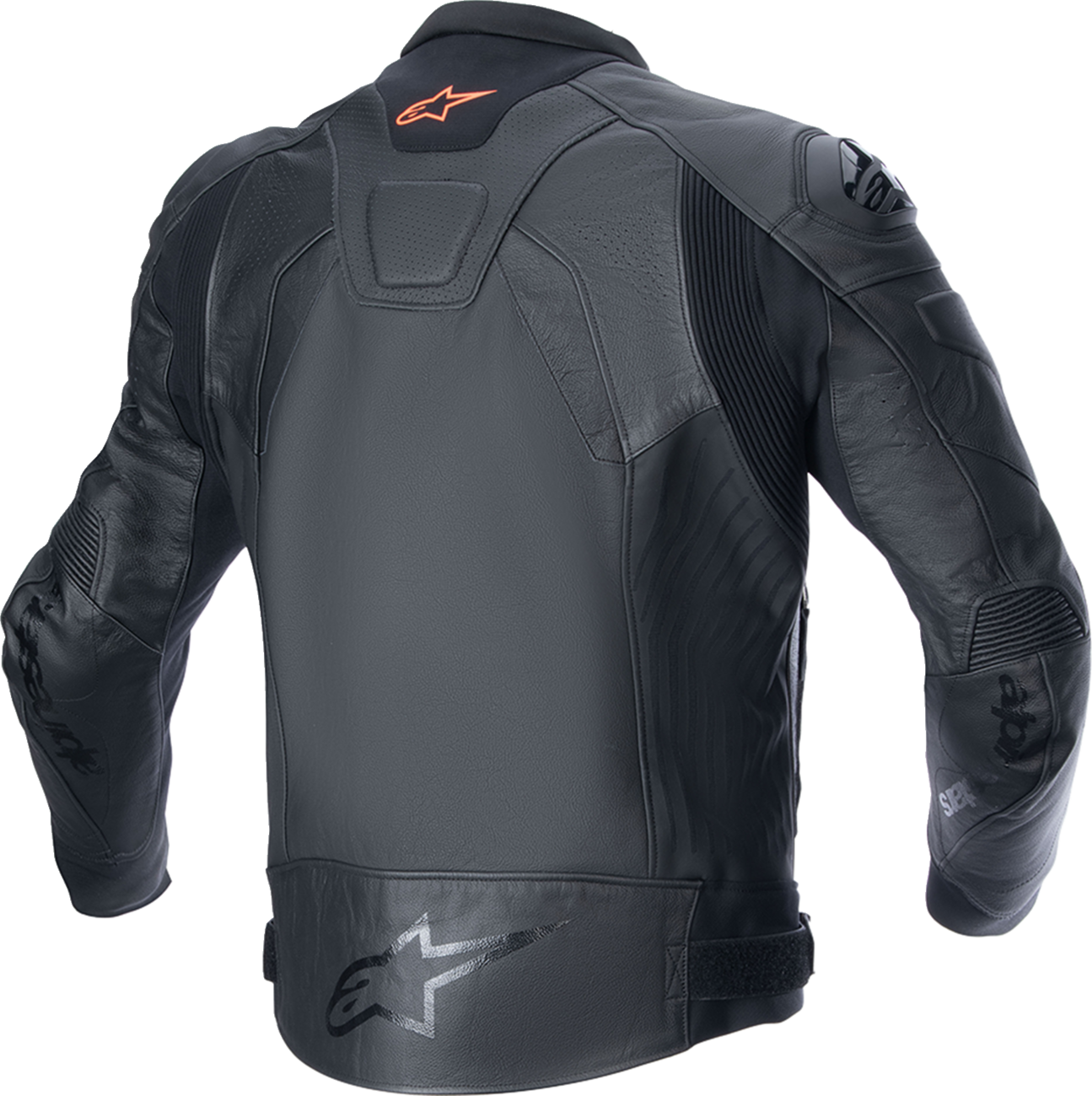 Alpinestars GP Plus R V4 Airflow Leather Motorcycle Jacket in black, showing front view with armor details and ventilation features