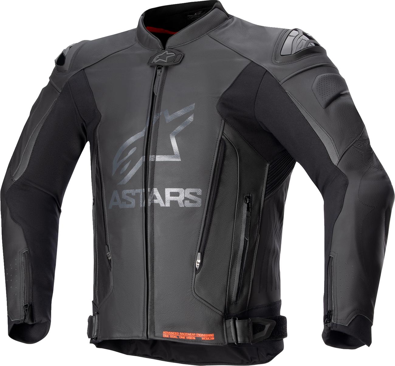 Alpinestars GP Plus v4 leather motorcycle jacket in black, featuring race-inspired design and advanced protective features.