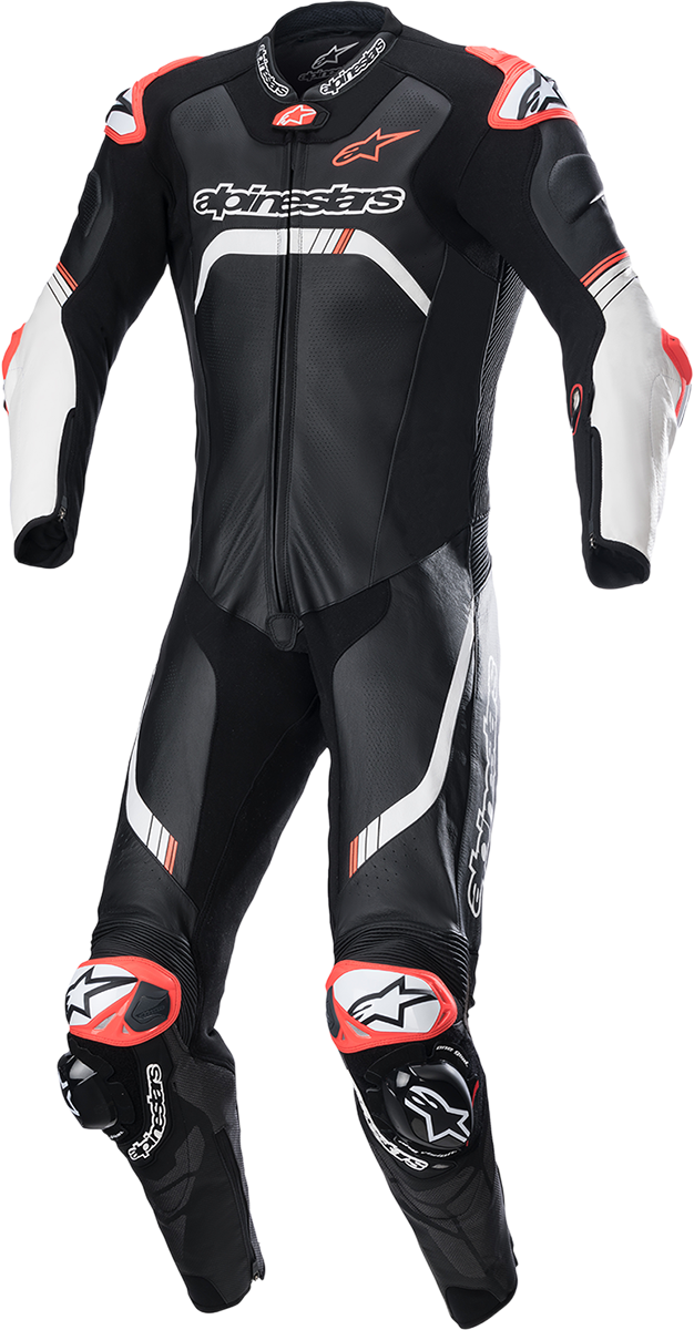 Alpinestars GP Tech v4 leather motorcycle suit in black and white, US 48 / EU 58, with Tech-Air® compatibility.