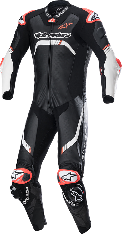 Alpinestars GP Tech v4 leather motorcycle suit in black and white, US 48 / EU 58, with Tech-Air® compatibility.