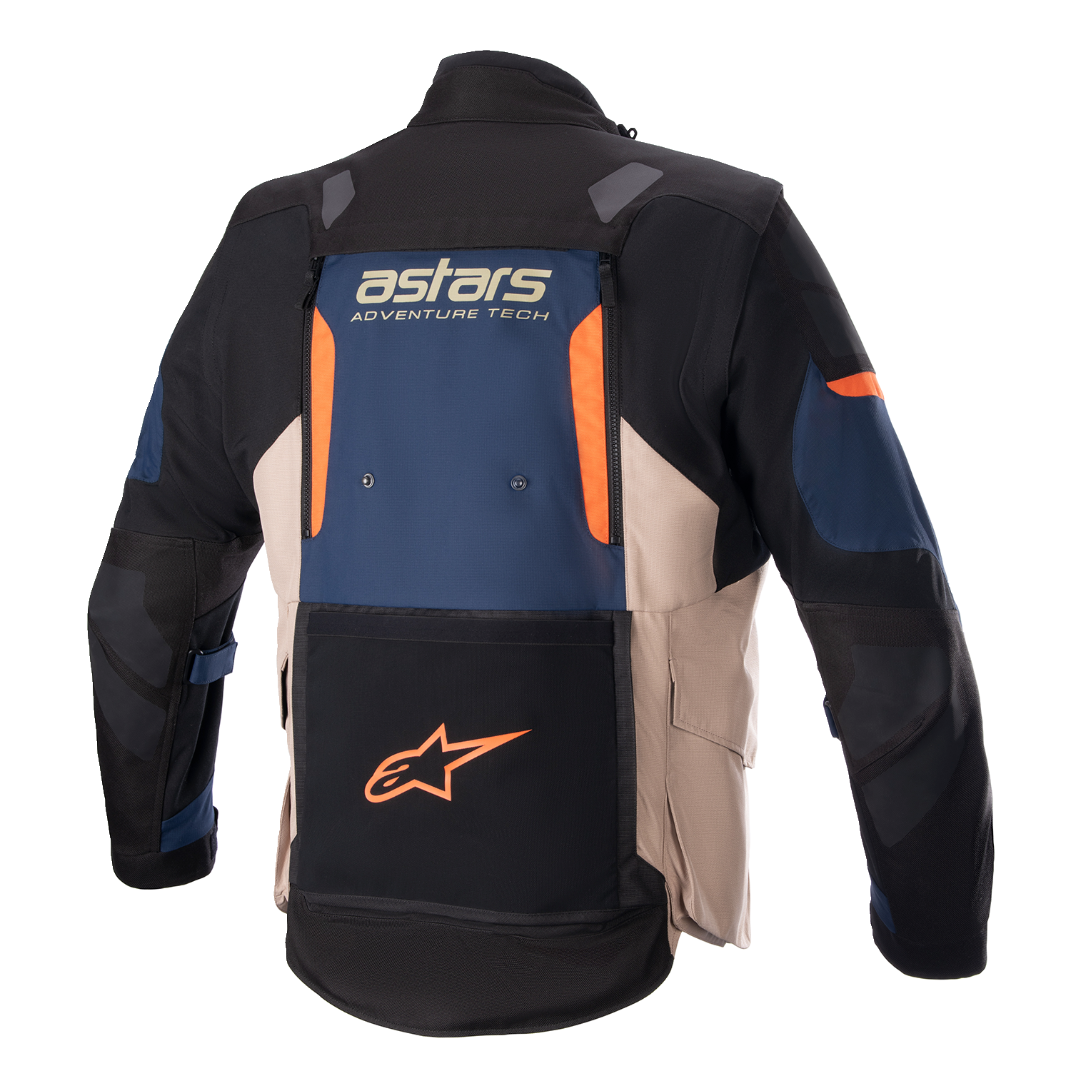 Alpinestars Halo Drystar® motorcycle jacket in blue, black, and orange, size XL, with visible protective padding and reflective details.