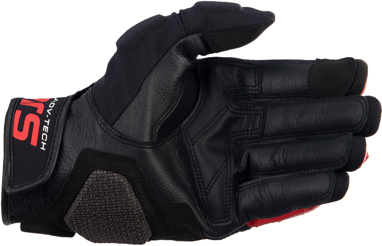 Alpinestars Halo Gloves in black, white, and bright red, size 2XL, shown with padded knuckles and adjustable wrist strap.