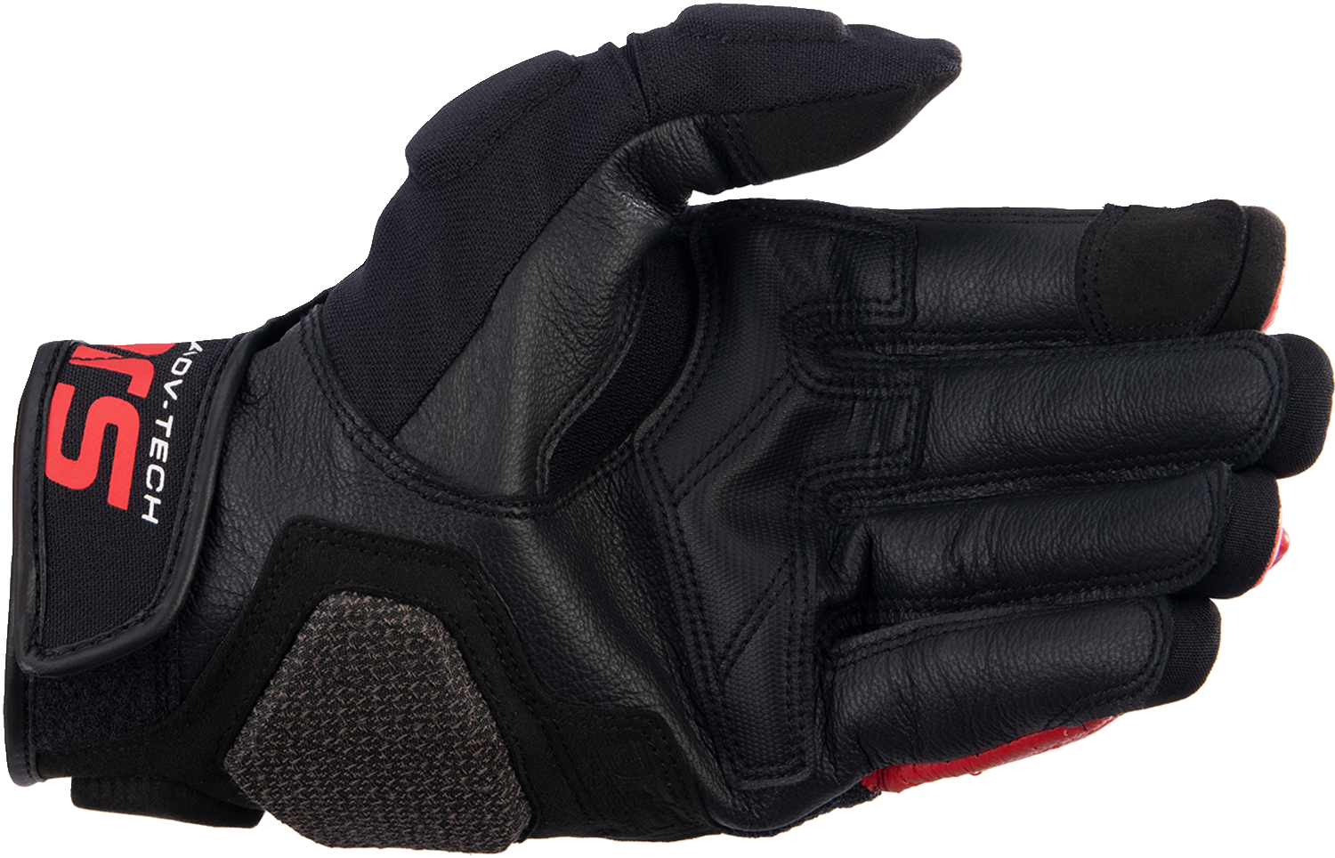 Alpinestars Halo Gloves in black, white, and bright red, size 2XL, shown with padded knuckles and adjustable wrist strap.