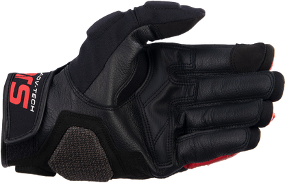 Alpinestars Halo Gloves in black, white, and bright red, size 2XL, shown with padded knuckles and adjustable wrist strap.