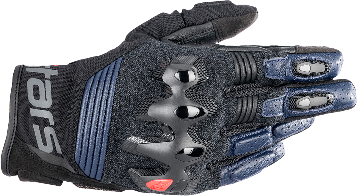 Alpinestars Halo Gloves in 3XL dark blue and black, off-road protective motorcycle gloves with reinforced knuckles and adjustable wrist straps.