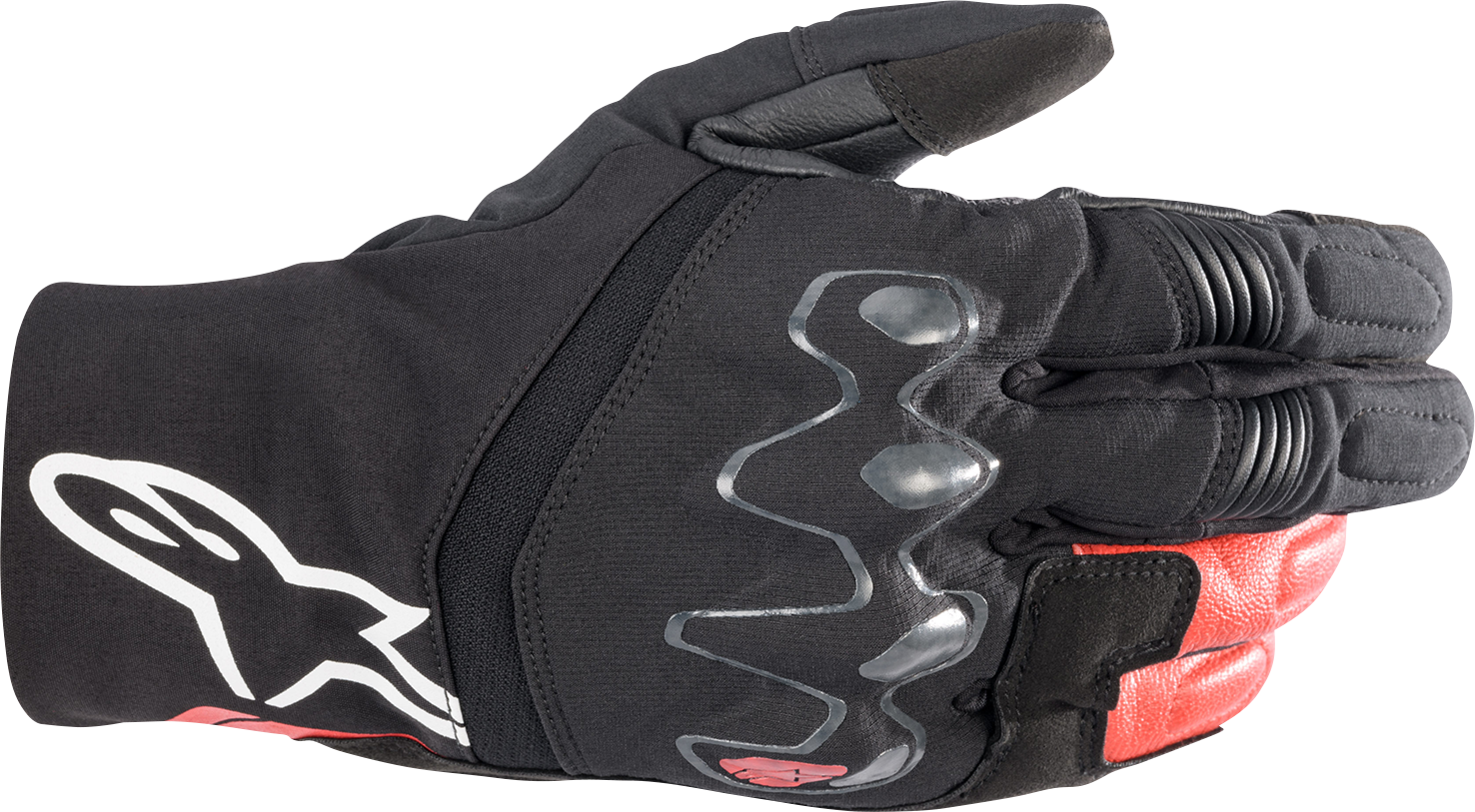 Alpinestars Hyde XT DrystarXF® gloves in black and bright red, large size, showing the protective design and branding details.