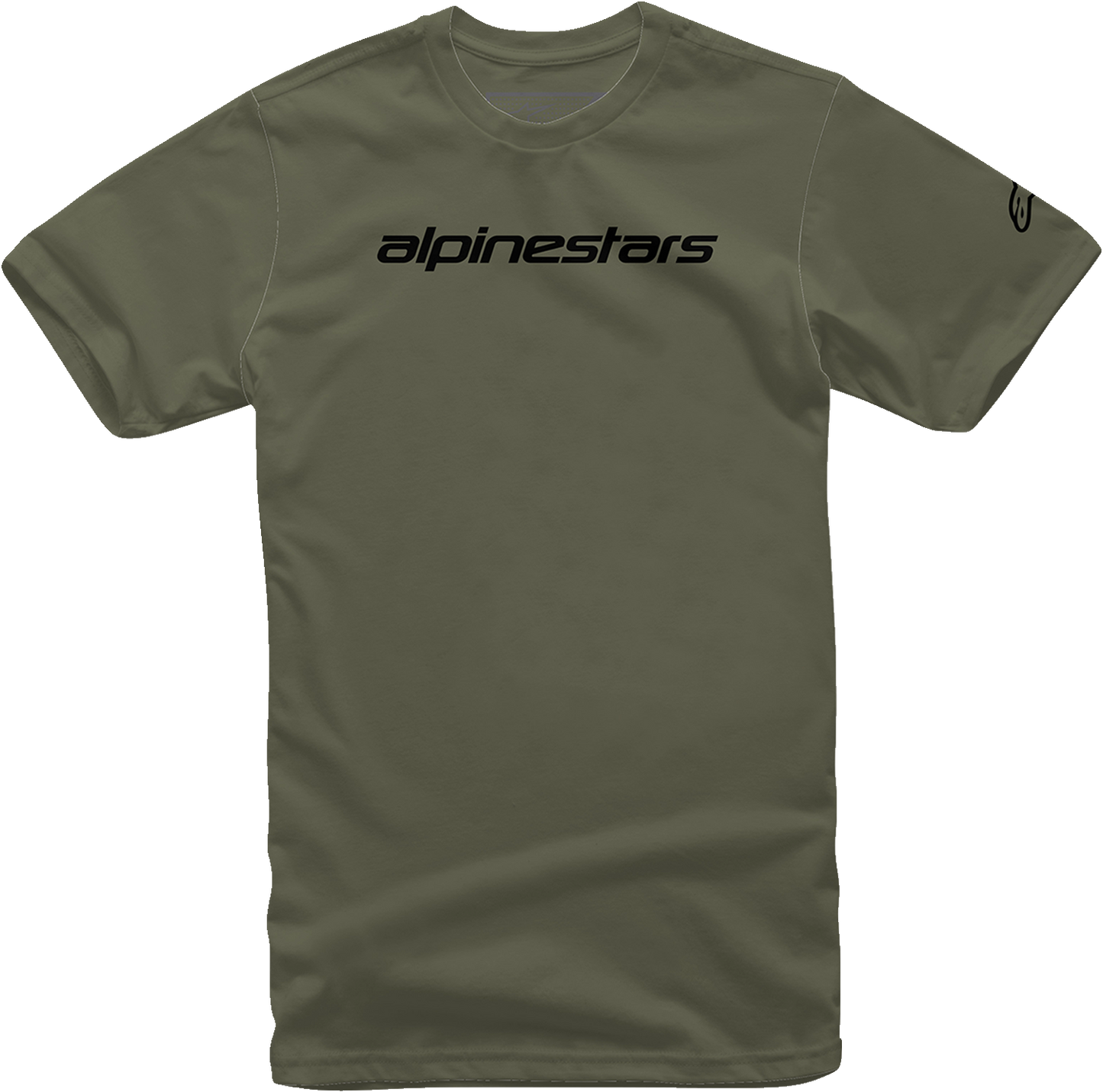 Alpinestars Linear Wordmark T-Shirt in military black, medium size, featuring the Alpinestars logo on the chest.