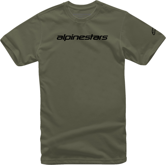 Alpinestars Linear Wordmark T-Shirt in military black, medium size, featuring the Alpinestars logo on the chest.
