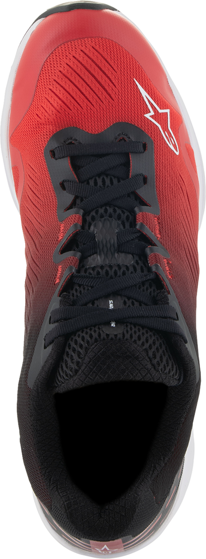 Alpinestars Meta Road V2 shoes in red, black, and white with US 8 size, showcasing durable, breathable performance footwear.