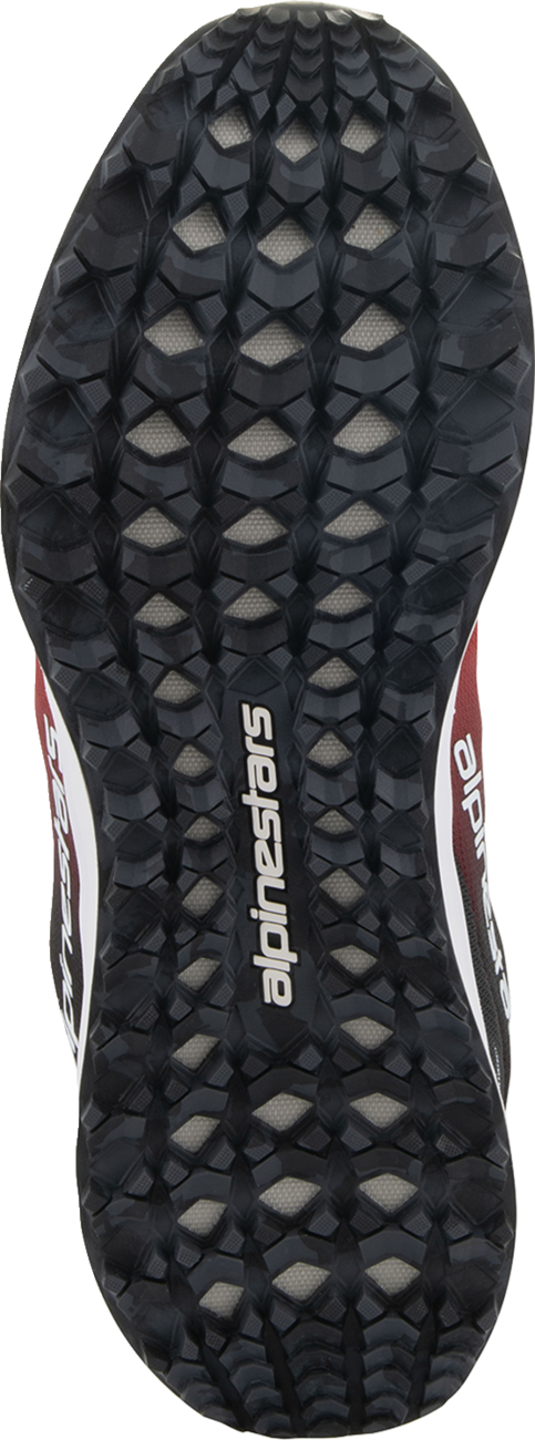 Alpinestars Meta Road V2 shoes in red, black, and white, US 8, showcasing durable, breathable performance footwear design.