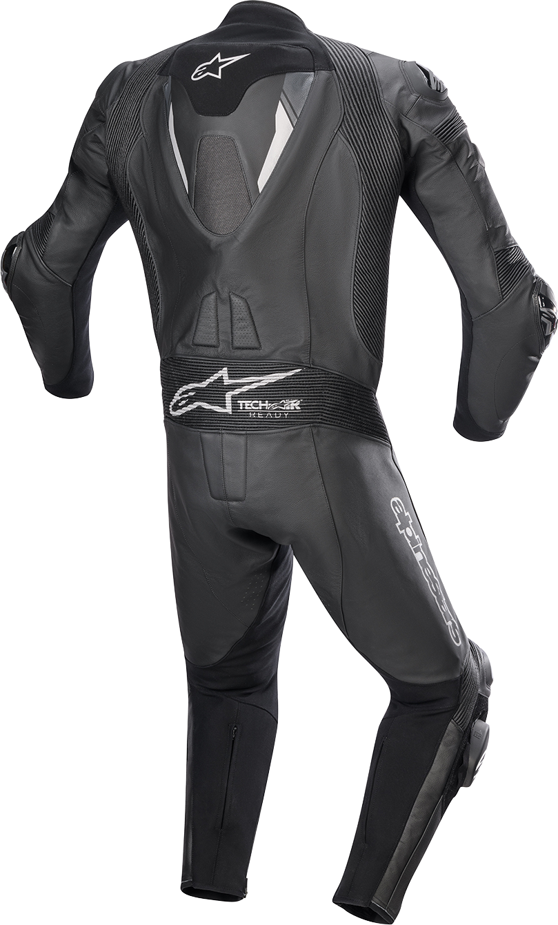 Alpinestars Missile Ignition V2 1-piece leather suit in black, US 44 / EU 54, designed for motorcycle racing and riding.