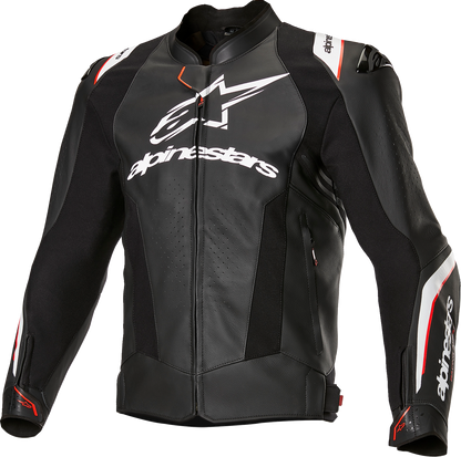 Alpinestars Missile v3 Ignition Leather Jacket in black and white, designed for motorcycle racing, US 40 / EU 50 size.