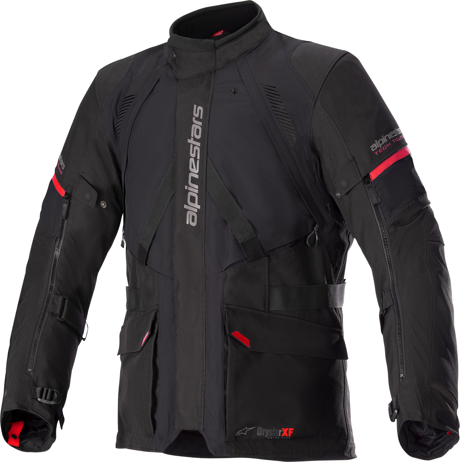 Alpinestars Monteira Drystar XF motorcycle jacket in black and red, size XL, with protective armor and waterproof features.