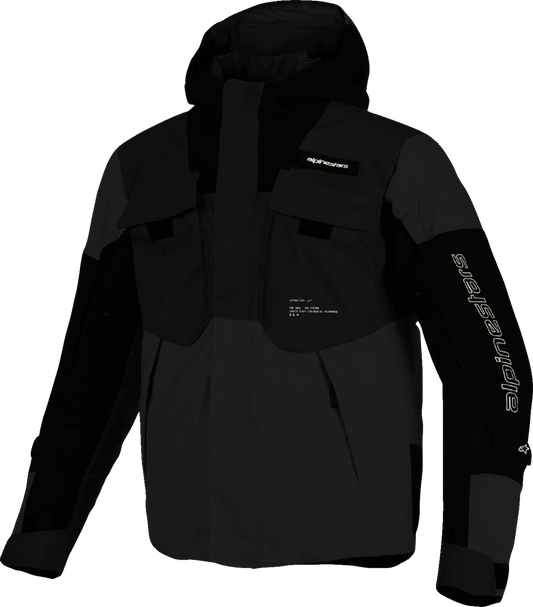 Alpinestars Mospher waterproof jacket in black, size large, featuring a sleek design and waterproof fabric for outdoor protection.