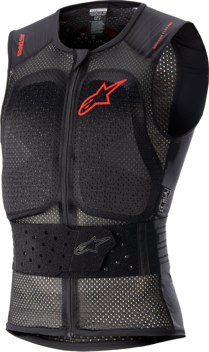 Alpinestars Nucleon Flex Pro Protection Vest in black and red, small size, shown on a model for motorcycle safety.