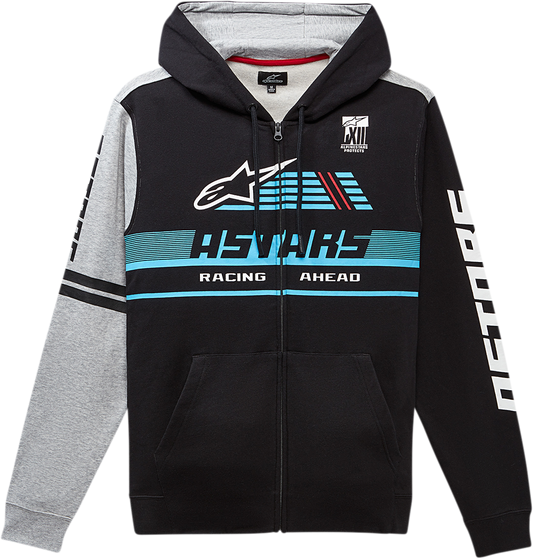 Black Alpinestars Overtake Hoodie in size XL with front pocket and logo details, made from comfortable fabric.