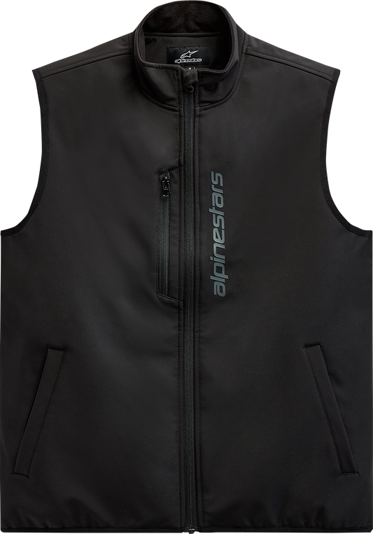 Alpinestars Primary Vest in black, 2XL, windproof softshell with track collar and multiple pockets for outdoor activities.