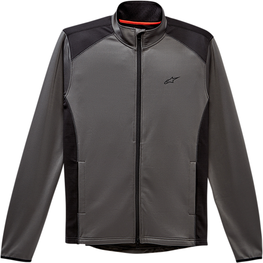Alpinestars Purpose Mid-Layer Jacket in black, size XL, featuring a sleek design and full-length front zipper.