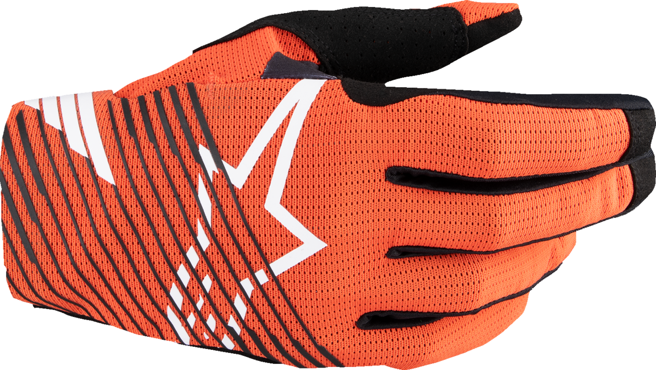 Alpinestars Radar Pro MX gloves in hot orange, small size, featuring rugged design and protective padding for motocross riding.