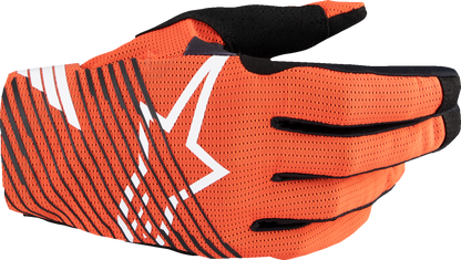 Alpinestars Radar Pro MX gloves in hot orange, small size, featuring rugged design and protective padding for motocross riding.