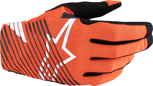 Alpinestars Radar Pro MX gloves in hot orange, small size, featuring rugged design and protective padding for motocross riding.