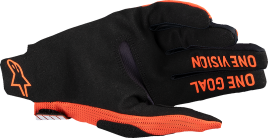 Alpinestars Radar Pro MX gloves in hot orange, small size, featuring protective padding and grip details.