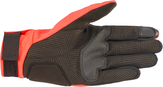 Alpinestars Reef Gloves in 2XL Fluo Red, White, and Black with padded knuckles and adjustable strap for motorcycle riding.