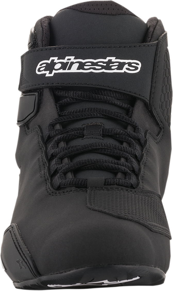 Alpinestars Sektor black motorcycle shoes in US 12, EU 45.5, featuring durable design and padded ankle support.