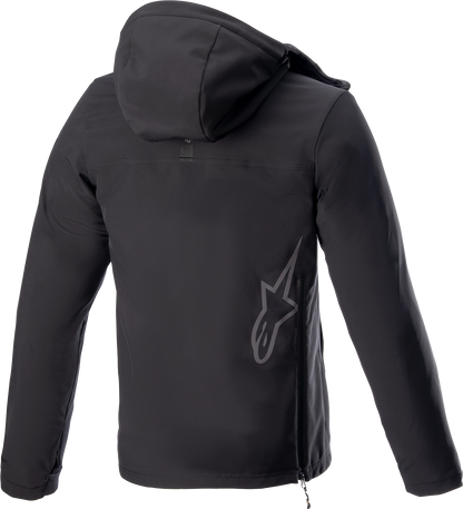 Alpinestars Sherpa jacket in black, XL size, showing its 3-layer softshell construction and comfortable, practical design.
