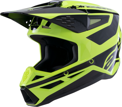 Alpinestars SM3 helmet in gloss yellow fluo and black, large size, featuring a sleek aerodynamic design and ventilation.