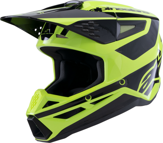 Alpinestars SM3 helmet in gloss yellow fluo and black, large size, featuring a sleek aerodynamic design and ventilation.