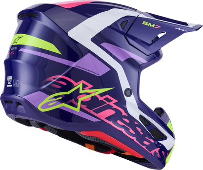 Alpinestars SM7 helmet in deed gloss purple and pink, medium size, featuring a sleek motorcycle helmet design.