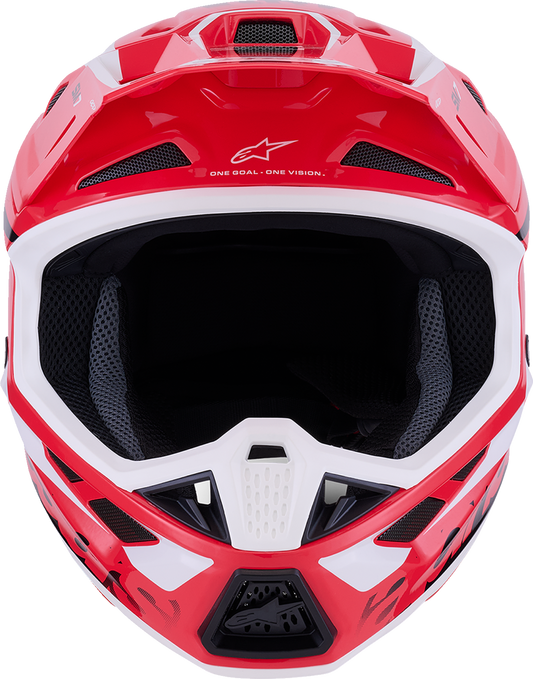 Alpinestars SM7 helmet in Deed Gloss Red, Black, and White with large size, featuring aerodynamic design and ventilation openings.