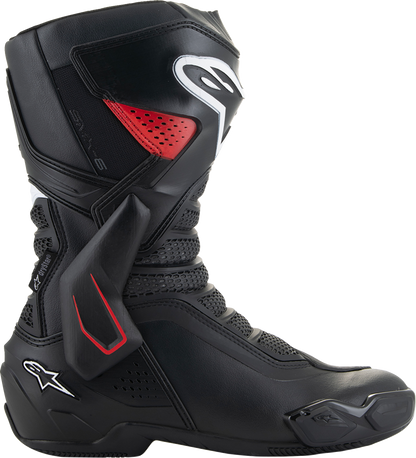 Alpinestars SMX-6 V3 Drystar motorcycle boots in black and red, US 8, EU 42, featuring protective gear and durable design.