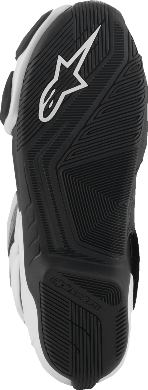 Alpinestars SMX-6 V3 vented motorcycle riding boots in black and white, US 8, with protective design for track and street riding.