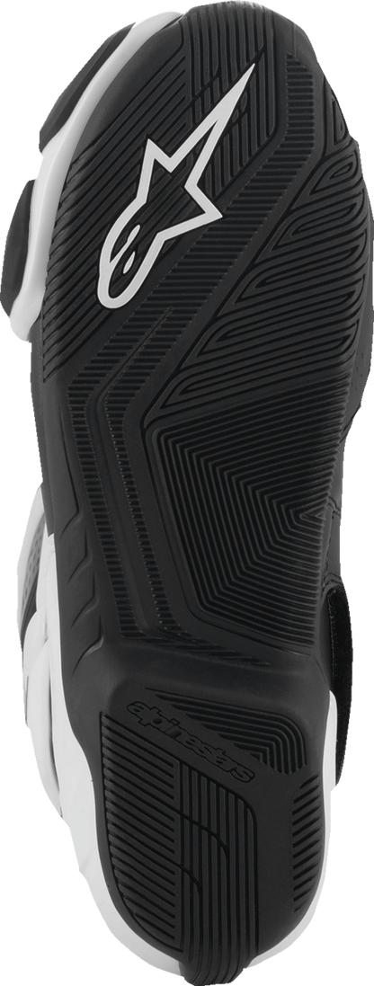 Alpinestars SMX-6 V3 vented motorcycle riding boots in black and white, US 8, with protective design for track and street riding.