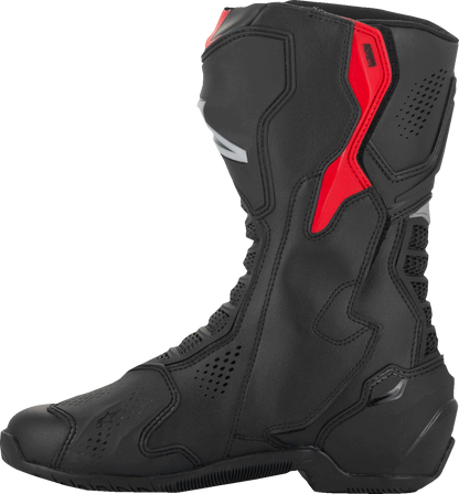 Alpinestars SMX-6 V3 vented motorcycle boots in black, silver, and red with protective design and adjustable straps, US size 7.5.