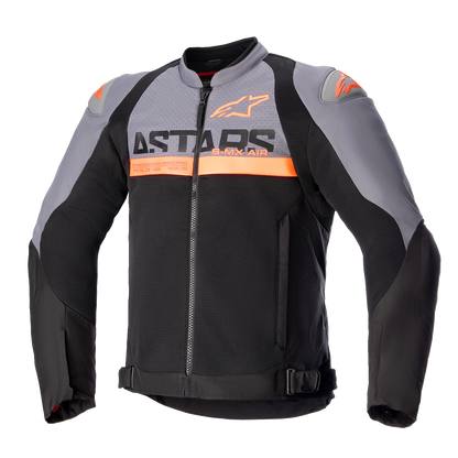 Alpinestars SMX Air Jacket in dark gray, black, and orange fluo, size XL, with protective armor and breathable mesh panels.