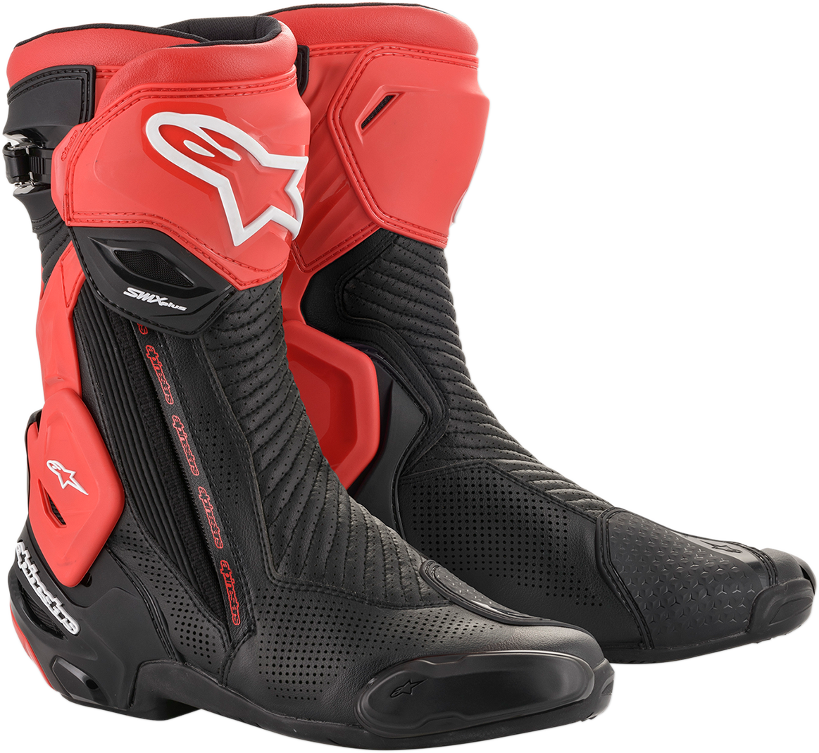 Alpinestars SMX Plus V2 Vented Motorcycle Boots in black and red, US 9.5, with protective design and ventilation features.