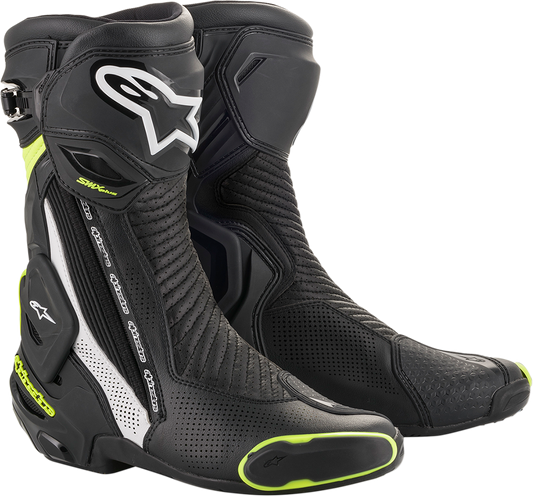ALPINESTARS, Alpinestars SMX Plus V2 Vented Motorcycle Boots - Black, White & Yellow, US Size 6 / EU Size 39