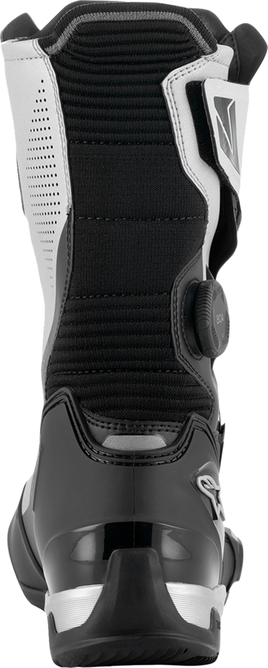 Alpinestars SP-X BOA motorcycle boots in black and silver, EU size 39, featuring protective design and sleek styling.