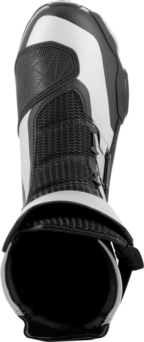 Alpinestars SP-X BOA motorcycle boots in black and silver, EU size 39, with protective design and secure BOA closure system.