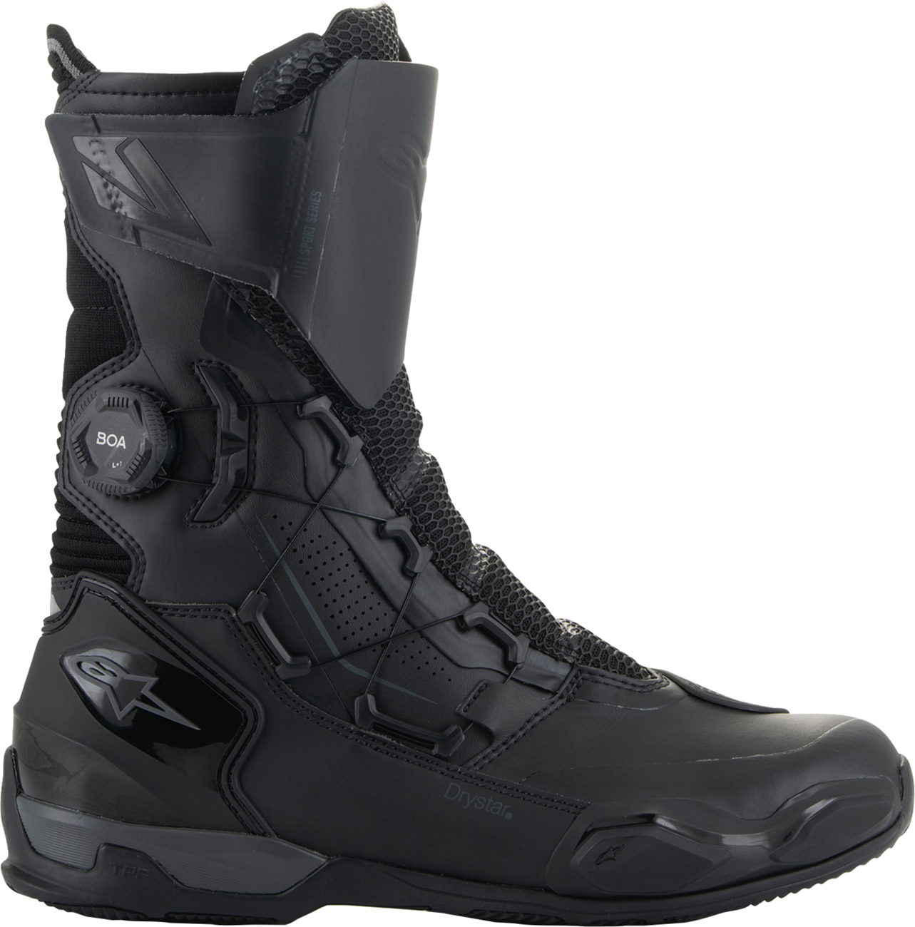Alpinestars SP-X Boa Drystar waterproof touring motorcycle boots for men, size US 12, with black design and protective features.