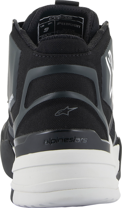 Alpinestars Speedflight performance riding shoe in black and white, US 11.5 / EU 45, featuring sporty design and durable materials.