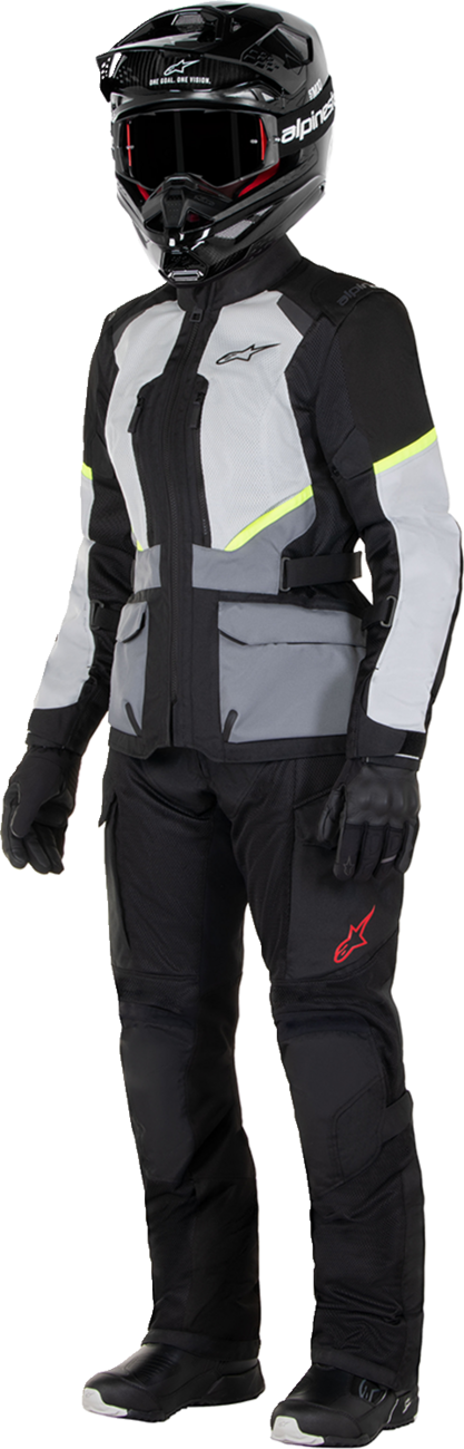 Alpinestars Stella Andes Air Drystar® motorcycle jacket in 2XL Ice Gray, Dark Gray, and Black with protective gear and ventilation features.